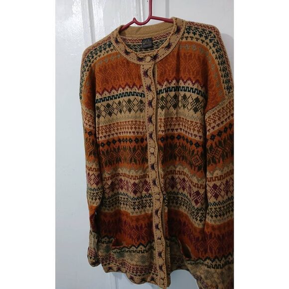 Kessler womensXXL large PERUVIAN ALPACA wool cottagecore sweater button rust tan - Picture 4 of 8